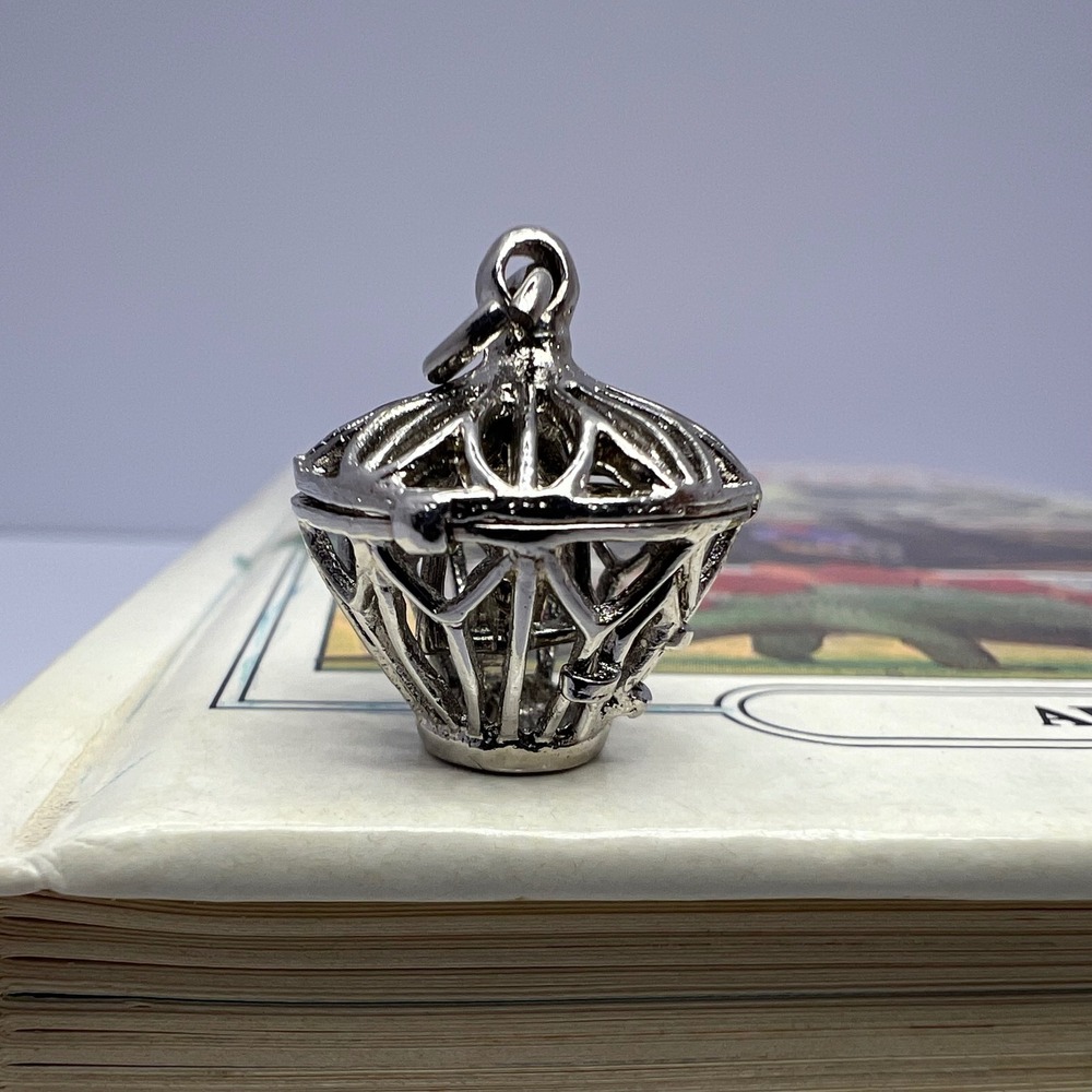 Vintage Sterling Silver Birdcage Charm Pendant Bird‎ on Swing Cottage Victorian